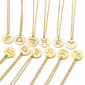 Collana con Ciondolo in Acciaio Inossidabile 316 per Donna, Colore Oro, 12 Segni Zodiacali Ariete Leone, <span class=keywords><strong>Gioielli</strong></span> - Product Image 1