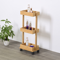 Chariot de rangement mobile classique en bambou pour salle de bain, cuisine et salon – Étagère étroite et fine sur roulettes, écologique