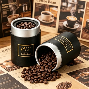 Envase de Tubo de Papel Cilíndrico Negro con Ventana Transparente de PVC para Granos de Café, Papel Kraft Reciclable con Impresión en Lámina Dorada - Product Image 2