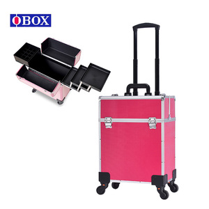Valise de maquillage professionnelle Obox avec roulettes, rangement multi-niveaux pour outils de nail art, extensions de cils et maquillage permanent - Product Image 1