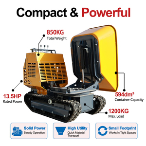 Mini-dumper chenillé 1200 kg avec moteur Briggs & Stratton 13,5 CV, rotation à 180 degrés, <span class=keywords><strong>benne</strong></span> basculante <span class=keywords><strong>hydraulique</strong></span> à essence pour entrepôt - Product Image 2