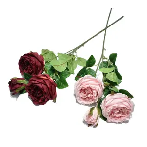 Hot-Sale 3 Cabeças Austin Rose Pink Flores Artificiais Várias Cores para Casa Casamento Decorativo