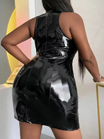 Damen Übergröße Sexy Ärmelloses Tank-Top PU Bodycon Kleid Glänzendes Leder-Minikleid