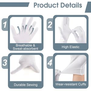 Gants en coton blancs pour femmes, personnalisables avec logo, 70 paires, pour les mains sèches, le sommeil et l'eczéma - Product Image 3