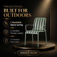 Chaise de jardin d'extérieur en aluminium, fauteuil de patio en métal à lattes, revêtement poudré, empilable, pour cour et hôtel