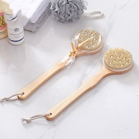 Brosse de massage pour le dos à long manche en bois, brosse de bain sèche pour le corps, brosse exfoliante en bambou et poils de sanglier pour le nettoyage corporel