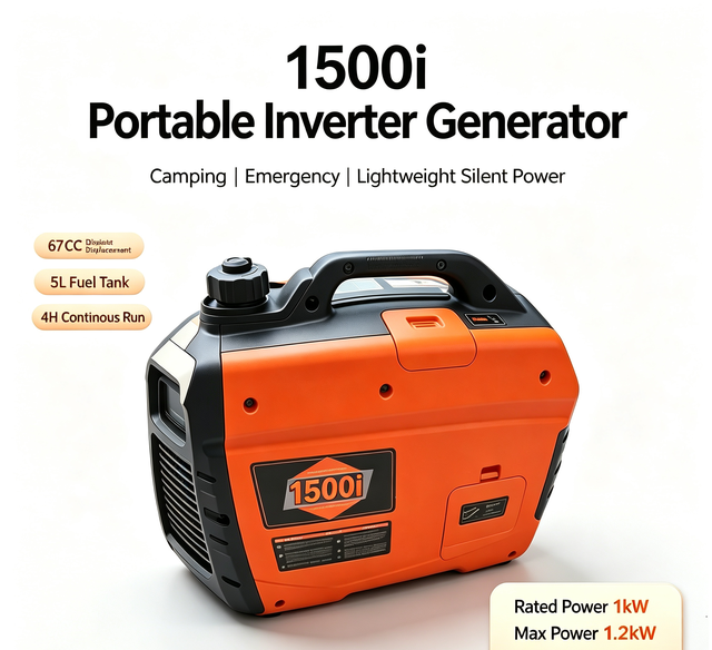 1500i Portable Inverter Gasoline Generator, Silent Mini Power Supply for Home, Camping & Outdoor Emergency Use