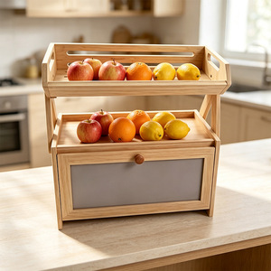 Boîte à pain en bambou avec étagère de rangement pour cuisine, pain, collations, fruits, légumes - Product Image 1