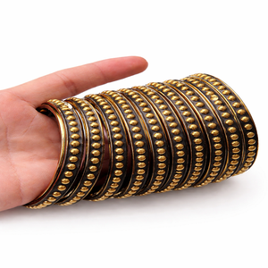 Women's Antique Finish Brass Bangles Studded Detailing <b>Flower</b> Design Natural Stone Stackable Traditional Vintage Party Fashion - Product Image 1