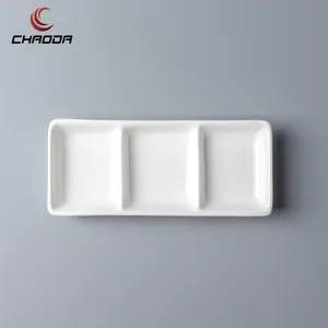 Chaoda Small Ceramic Plate 3 Compartments Ceramic Divided Dishes High Quality White Porcelain Sauce Dip Dishes For Catering