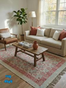 Vintage Floral <b>Block</b> Print Cotton Rug 4x6 Handmade Carpet with Tassels Boho Floor Mat Living Room Decor - Product Image 2
