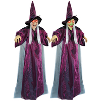 Sorcière suspendue violette à activation vocale avec effets lumineux et sonores pour maison hantée, salle d'évasion, accessoires de farces, vente directe usine, OEM personnalisé
