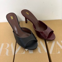 ZA Foreign Trade Nouvelle collection Printemps 2026 Sandales pour femmes noires à bout ouvert, à enfiler, à bride unique, à talons aiguilles et ouvertes à l'arrière