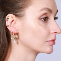 Juego de 5 Pendientes de Aro de Metal con Circonita Verde, Diseño de Gecko, Búho, Dinosaurio, Joyería de Animales, Pendientes Colgantes de Latón con Baño de Oro de 18k para Mujer