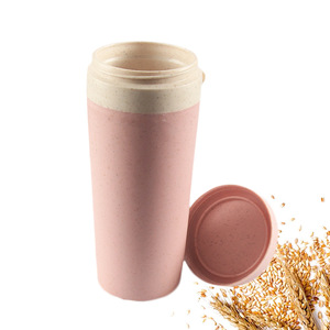 Eco-friendly Wheat Straw <b>Double</b> <b>Wall</b> Insulated Coffee <b>Mug</b> Portable Reusable Travel Tumbler with Strap for Student School Office - Product Image 1