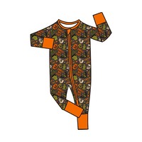 Pyjama en bambou personnalisé pour bébés, 220 GSM, avec fermeture éclair bidirectionnelle, logo estampé à chaud, manches longues, pour enfants