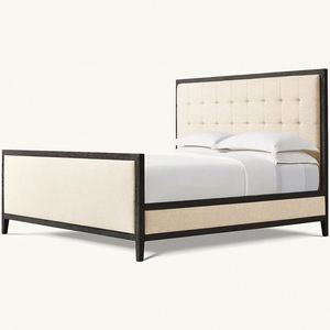 Meubles de chambre à coucher, lit en bois contemporain français avec panneau en tissu et pied de lit - Product Image 5