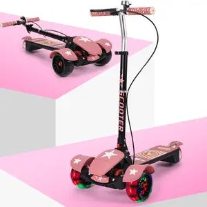Foldable Children's Kick Scooter With Brake Extra Wide Deck Light Up 3 Wheels Balance Training Scooter For Kids