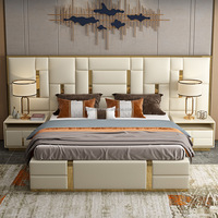 Base de Cama Tapizada de Cuero, Moderna, Duradera y de Lujo, Respaldo Alto, Estructura de Madera Ecológica, Uso Comercial, Tamaños King y Queen