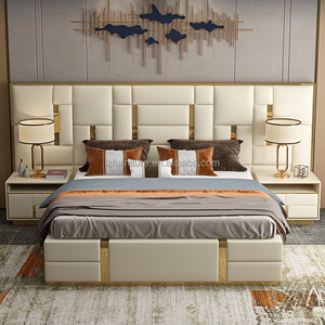 Cama de Cuero de Lujo Ligero, Estilo Sencillo, Cama Matrimonial Cuadrada con Cabecero Alto, Estructura de Cama de Cuero Tamaño King/Queen - Product Image 5