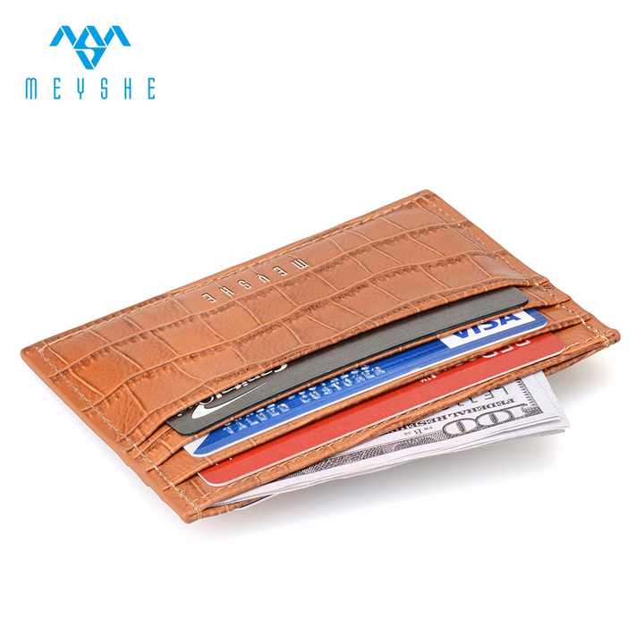 Factory Custom Luxury RFID Blocking Mini Visa Credit Card Holder Genuine Crocodile Leather Embossed Logo Crocodile Wallet