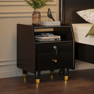 <b>Bedside</b> Table Solid Wood With Lock Storage Cabinet Bedroom Nightstand Cherry Wood Color - Product Image 3