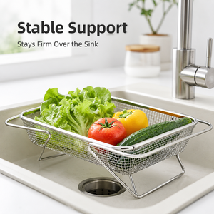 Vegetable Washing <b>Basket</b> Stainless Steel Colander Kitchen Sink Drain <b>Storage</b> Rack Modern Simple Multipurpose Home Kitchen Tool - Product Image 6