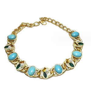 Роскошный индийский комплект ювелирных изделий из латуни и бирюзы с покрытием из чистого золота для свадебной вечеринки модные украшения для помолвки - Product Image 5