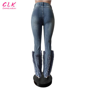 Groothandel Broek Hoge Taille Dames Jeans Casual Uitlopende Gescheurde Denim Straat Faux Wol Gescheurde Stretch Jeans Met Kralen Nagels - Product Image 5