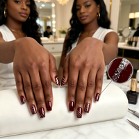 Faux ongles à presser en gros, motif écossais bordeaux, courts carrés, avec motif ligne argentée, personnalisables avec logo, réutilisables pour femmes