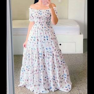 Abito Lungo Estivo da Donna con Spalle Scoperte e Motivi Floreali, Abbigliamento Casual Femminile, Vestiti Lunghi da Donna - Product Image 4
