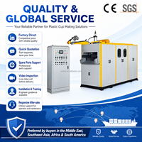Machine de fabrication de gobelets entièrement automatique d'occasion, pour PP, PS, PET, PVC, thermoformage sous vide, tension personnalisée, sortie stable, entretien facile, livraison rapide