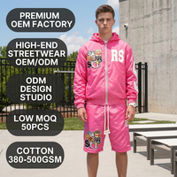 Ensemble survêtement rose vif personnalisé en nylon Ripstop pour homme, style Hypebeast Streetwear, avec veste coupe-vent brodée et patchwork et short