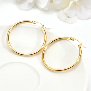 Glossy 14k Solid Gold Earrings For Women Hypoallergenic Round Click-top Closure Gold Hoop Earrings 14k Real Gold Jewely