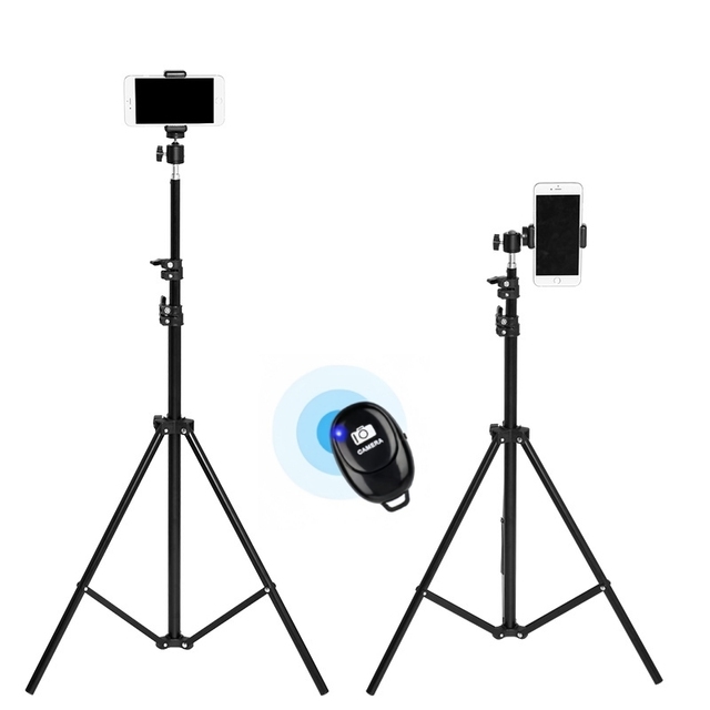 2.1m Professional Aluminum Alloy Lightweight Portable Tripod Phone Stand with LED Ring Lamp for Live Stream & Photography
