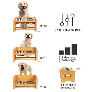 Logotipo personalizado de madera de bambú gato mascota perro cachorro de acero inoxidable alimentación viaje agua mascota tazón alimentador de madera perro cuencos con soporte - Product Image 6