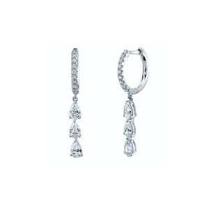CANNERS925 Boucles d'oreilles longues en argent sterling avec 3 zircons en forme de goutte d'eau et diamant en forme de poire - Product Image 2