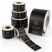 Etiquetas Autoadhesivas de Rollo Cosméticas en Negro Mate con Lámina Dorada, Ecológicas, de Fuerte Adhesión, Personalizadas para Champú y Cuidado del Cabello