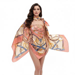 Écharpe en soie classique à imprimé ceinture et chaîne couleur or champagne pour <span class=keywords><strong>femme</strong></span>, châle et cravate en satin de style vintage - Product Image 1