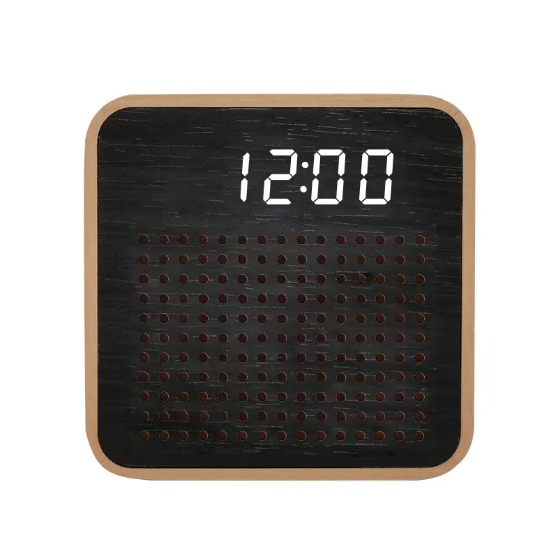 2020 Trend Product Square Shape Adjustable Luminance Alarm Clock Speaker With 3 Alarm Settings