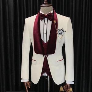 Traje Formal de boda para hombre, chaqueta de terciopelo con doble botonadura, traje de fiesta para novio, pantalón de 3 piezas, color <span class=keywords><strong>blanco</strong></span>, hecho a medida - Product Image 1