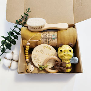 Ensemble de couverture d'emmaillotage en mousseline douce en bambou et coton Chaîne de sucette Crochet Lapin Hochet Nouvelle boîte de bienvenue Jalons Cartes Peigne - Product Image 3