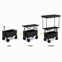 Chariot pliant avec auvent et table, chariot de camping robuste en Oxford 900D, chariot de marché pliable avec freins pour vendeurs en extérieur