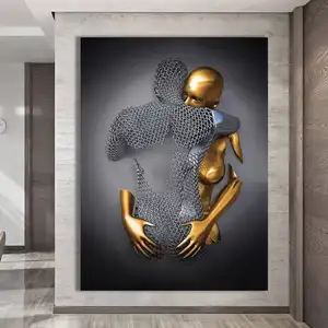 Modern Love Abstract Statue Poster Print Wall Picture Nordic Metal Figure Sculpture Painting Living Room Wall Arts Canvas