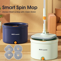 Serpillères Homettler en microfibre, serpillère magique rotative à 360° avec seau, essorage facile sans les mains, 2 recharges pour un nettoyage à 360°, élimination des poils d'animaux