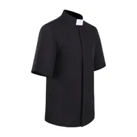 Chemise Noire à Manches Courtes pour Prêtre, Pasteur, Homme d'Église, Col Rabattable, Ministre Catholique, Hauts de Prédicateur, Blouse Romaine S-5XL
