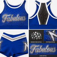 Survêtement de cheerleading personnalisé avec strass scintillants, bleu roi, veste à fermeture éclair avec inscription fabuleuse, leggings, tenue d'échauffement pour équipe universitaire