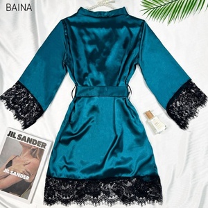 Comoda <span class=keywords><strong>camicia</strong></span> <span class=keywords><strong>da</strong></span> <span class=keywords><strong>notte</strong></span> con scollo a V <span class=keywords><strong>da</strong></span> donna in pizzo a maniche lunghe con chiusura in vita elastica pigiama Sexy per l'estate autunno primavera - Product Image 6