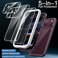 Pack 5-en-1 : Coque de téléphone mate antichoc avec 2 protections d'écran en verre trempé HD pour objectif d'appareil photo pour iPhone 17, 18, 16 Plus, Pro Max