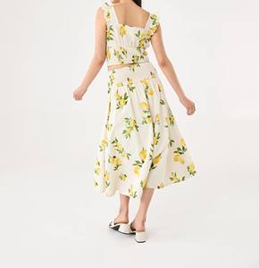 Tie Waist Floral Casual Breathable Soft Shiny Pleated <b>Skirt</b> - Product Image 3